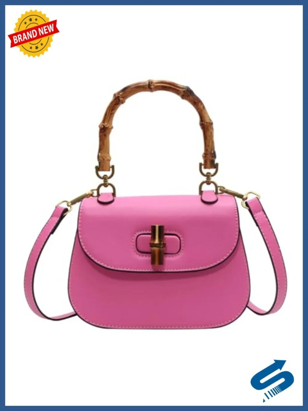 Leather Bamboo Handle Satchel Crossbody Bag Vintage Top Handle Shoulder Bag
